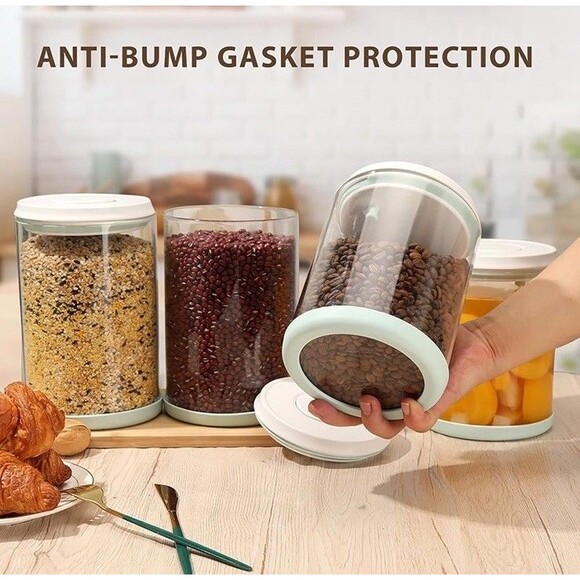 POP-Glass Flour Sugar Airtight Jar Lid 2.2Qt/2L Clear Glass Container Mint Green - Picture 2 of 7